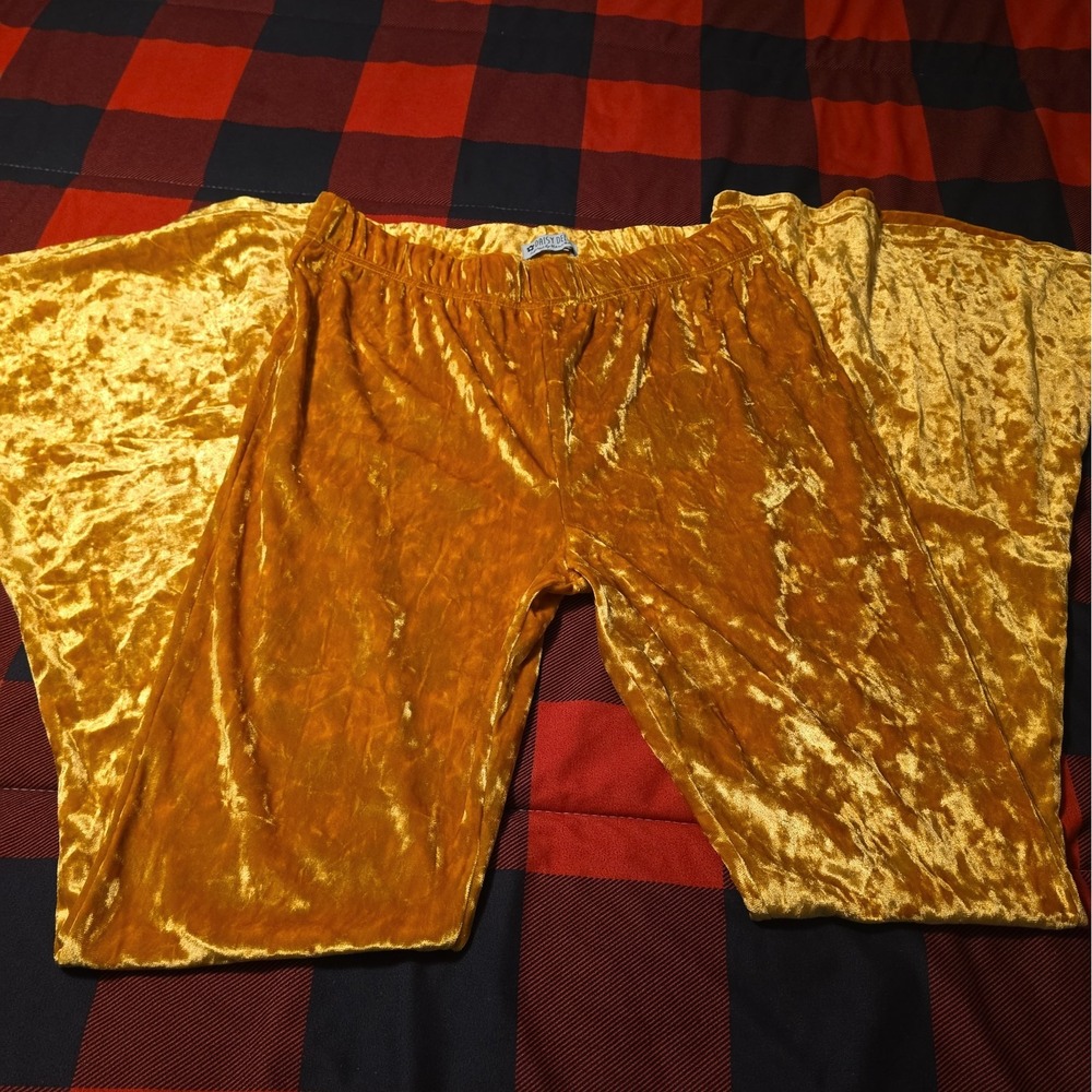 Daisy Del Sol Women's Boho Gold Crushed Velvet Flare Bell Bottom Pants (No Sz)